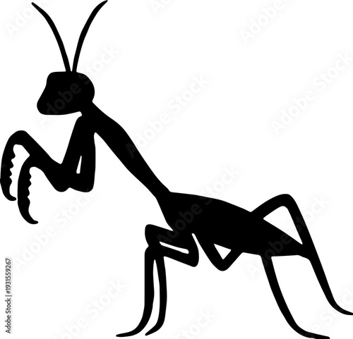 Silhouette of a praying mantis insect on white background