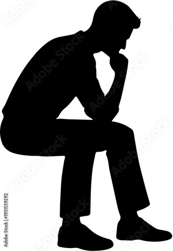 Silhouette of a sitting man thinking with chin on hand