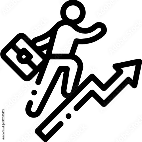 Businessman running up a growth arrow graph for career success icon