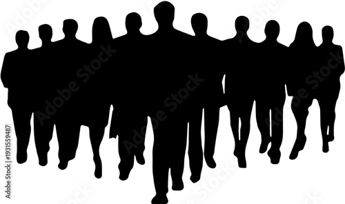 Silhouette of Large Business Group and Professional Team Walking Forward