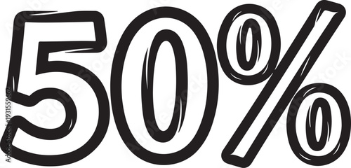 A bold and prominent display of the number fifty percent in a clear and readable font. isolated on transparent background, Vector