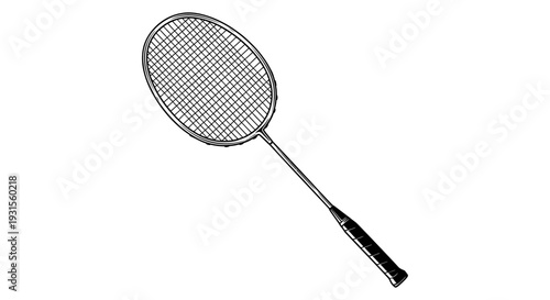 badminton racket illustration a simple outline of sports equipment isolated on a white background perfect for athletic design.