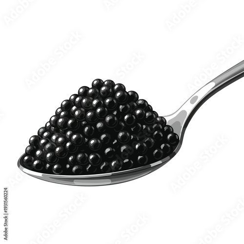 Luxury Black Caviar on a Silver Spoon Illustration