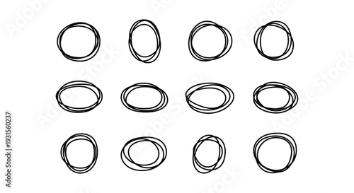 hand drawn circles highlighting multiple conceptual elements on a clean white background perfect for graphic design and presentation needs