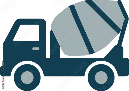 concrete mixer truck icon, construction transport vehicle for cement delivery and building work