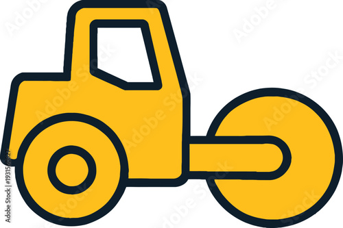 Yellow road roller icon simple flat vector illustration for construction and road work isolated on white background