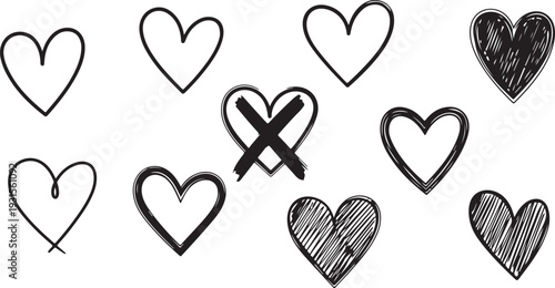 A collection of hearts with a crossed out symbol in the center isolated on transparent background