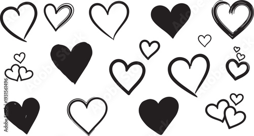 A delightful collection of diverse heart shapes in various sizes and styles. isolated on transparent background
