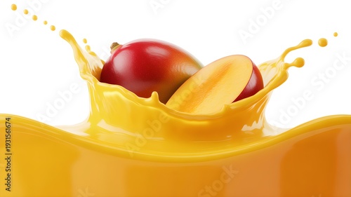 Fresh Mango Splash with Juicy Yellow Orange Juice Burst Tropical Fruit