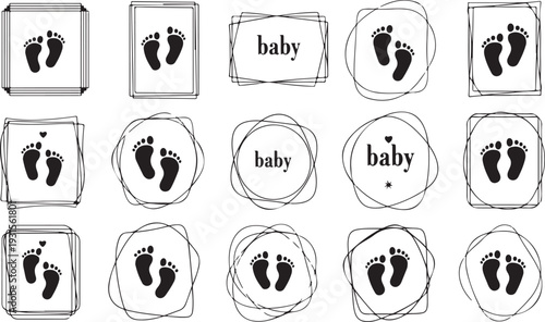 Cute baby footprint frame design featuring adorable tiny footprints in a decorative layout