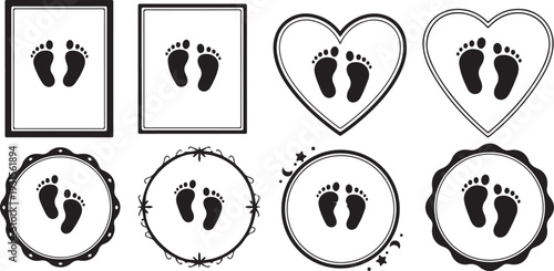 Cute baby footprint frame design featuring adorable tiny footprints in a decorative layout