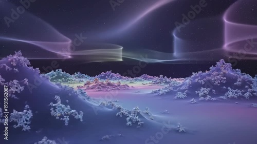 Abstract Aurora Lights over Cloudy Sky with Colorful Light Trails