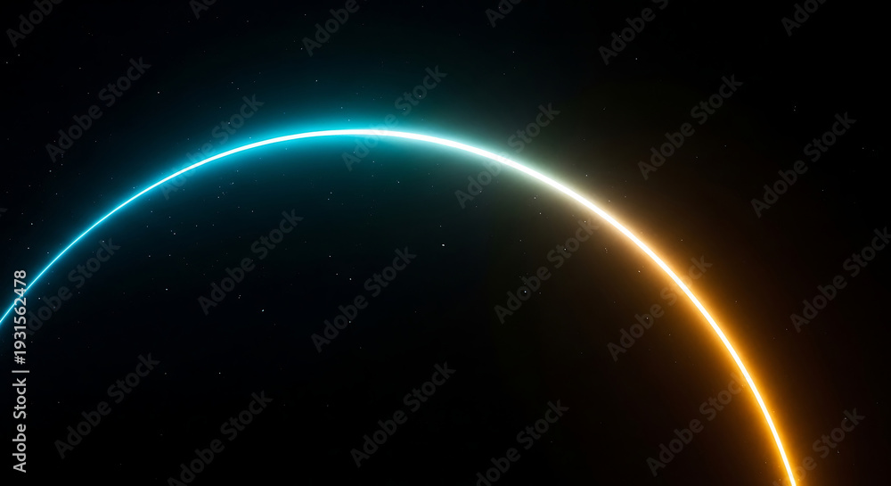 Obraz premium dynamic glowing neon arc illuminates dark starry space transitioning from cool blue to vibrant orange symbolizing technology and connection.