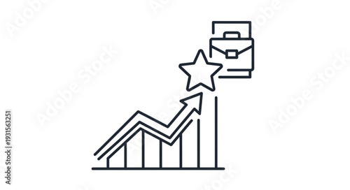 Business growth success star briefcase graph icon.