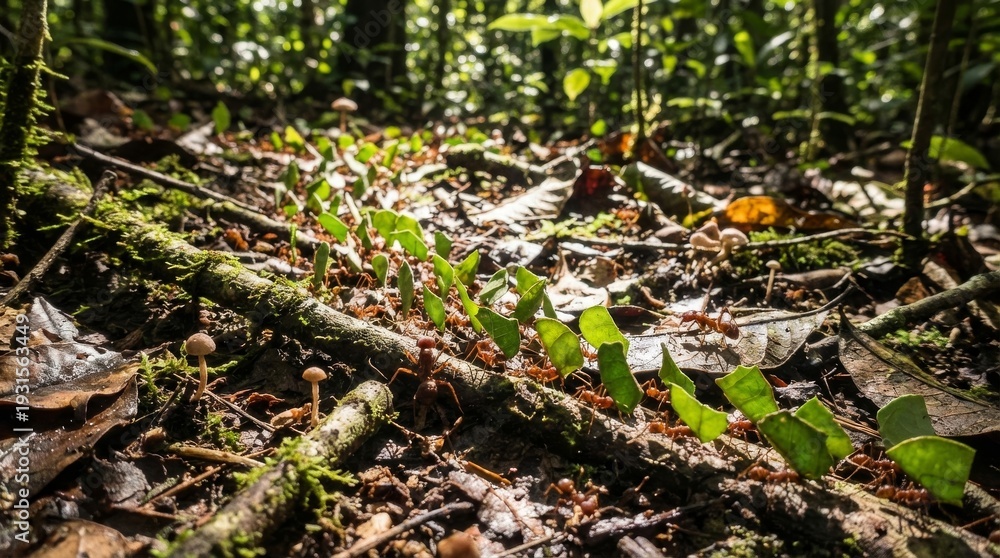 Obraz premium Leaf Cutter Ants Marching Through Forest Floor