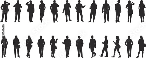 Diverse Silhouettes of Business People in Professional Poses on White Background professionals women