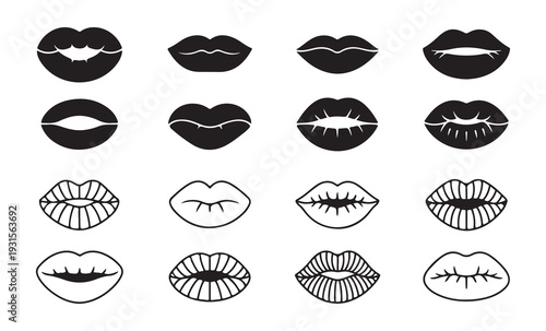 Diverse collection of female mouth sketches and lip icons for professional makeup studio and salon branding ads
