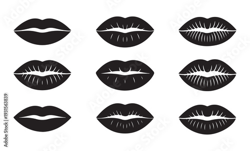 Elegant repeating lip patterns and mouth silhouettes for textile design and cosmetic industry visual identity