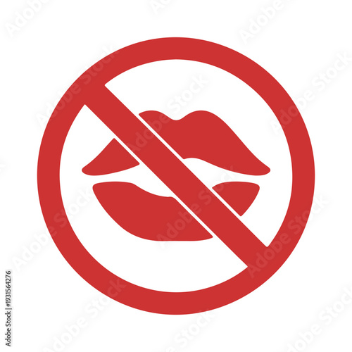Red prohibition symbol overlaid on pink lips signifying ban on kissing or romantic communication