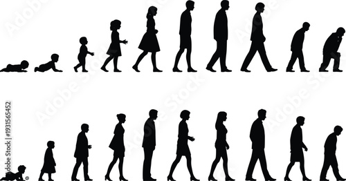 Silhouettes Illustrating Human Life Stages from Infancy to Old Age human evolution baby