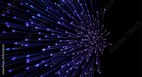 Abstract blue light streaks exploding outwards from a central point.