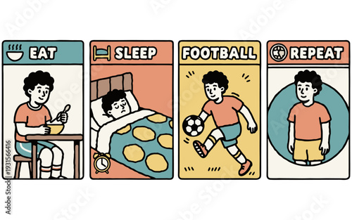 Eat Sleep Football Repeat Daily Routine Illustration