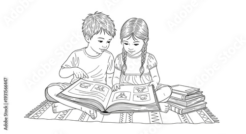 Two children reading books together at home