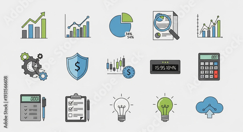 Business and Finance Icons Set for Data Analysis and Growth.