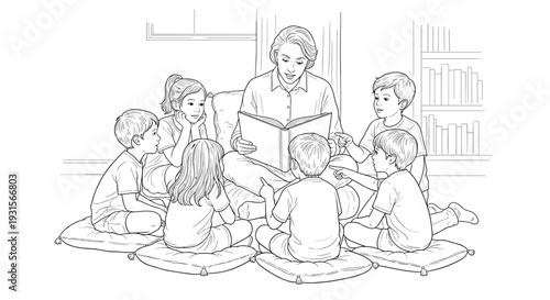 Teacher reading to children in classroom circle time