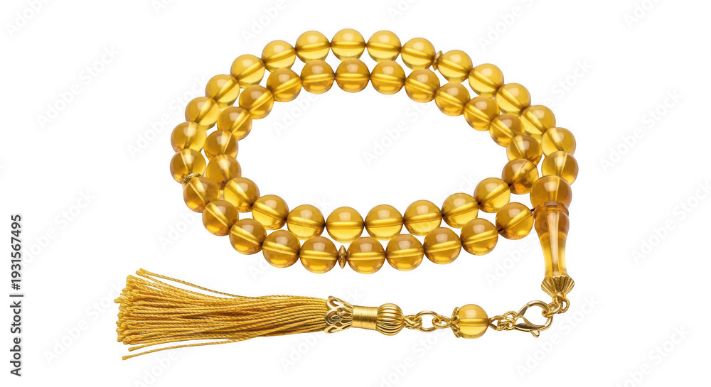 Obraz premium Golden tasbih beads isolated on transparent background