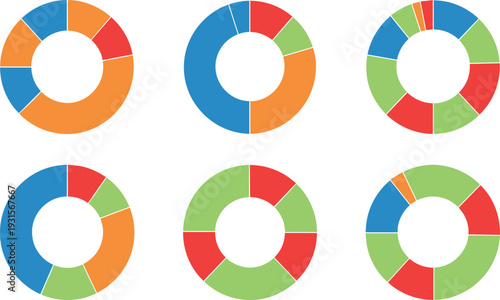 Donut Chart and Circular Graph Icon Set Business Data Analytics Vector Collection