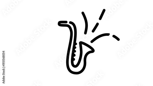 Line drawing of a jazz saxophone, black isolated silhouette