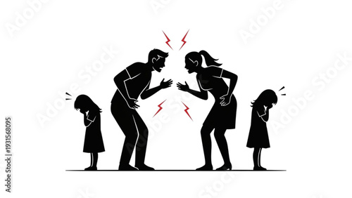 Family members experiencing stress and conflict, standing together in a tense atmosphere