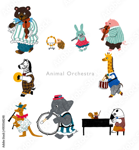 Obraz na płótnie 手書き風の動物の音楽隊イラスト