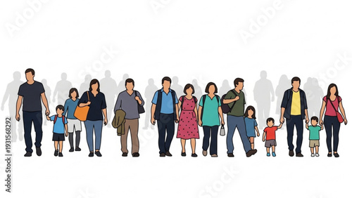 Diverse community members walking together in a line