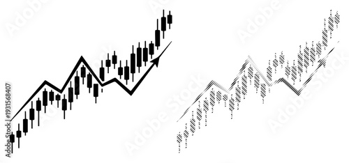 Financial chart showing a strong upward trend with rising market prices and growth.