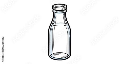 Clear Glass Bottle with Cap Isolated on White Background.
