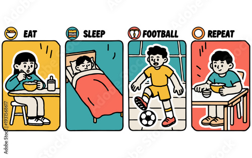 Eat Sleep Football Repeat Daily Routine Illustration