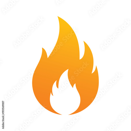 Orange Flame Icon Isolated on White.