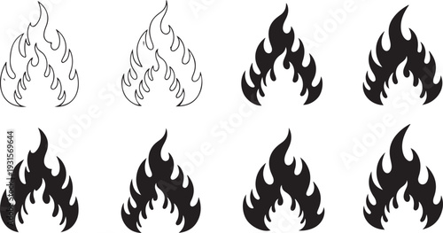 Set of 8 flame icons vector