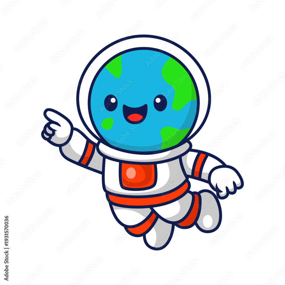 Obraz premium Kawaii Earth Planet Character in Astronaut Suit
