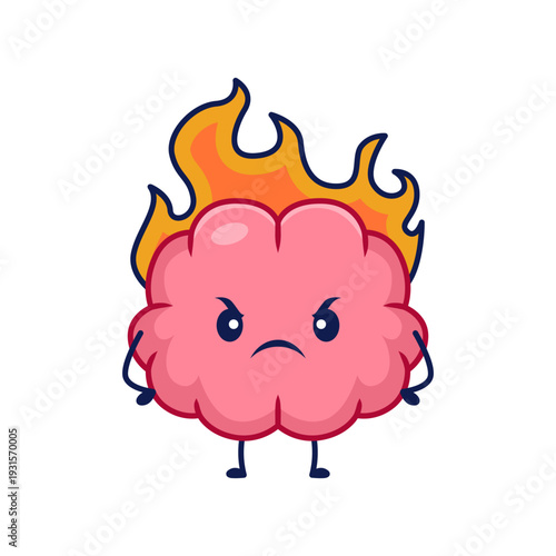 Angry Brain Character on Fire Illustration
