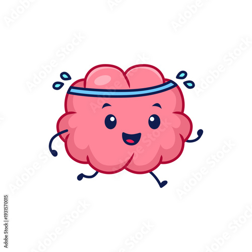 Cute Running Brain Character with Headband