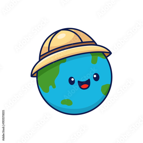 Cute Earth Planet Wearing Safari Explorer Hat