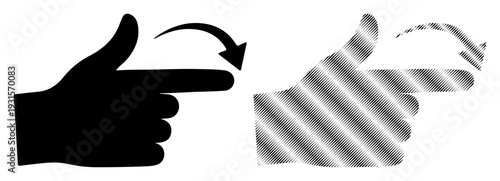 Two hands gesturing, one solid black and one with a textured gray fill, indicating a swipe motion.