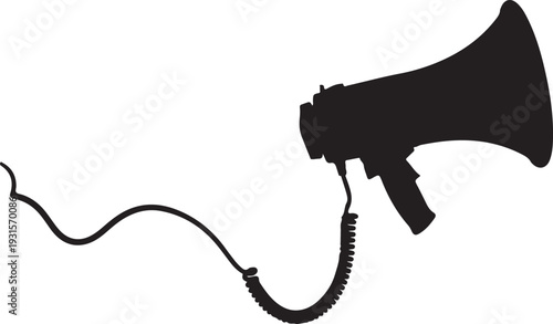 A black and white image of a megaphone with the number 119 attached to it isolated on transparent background