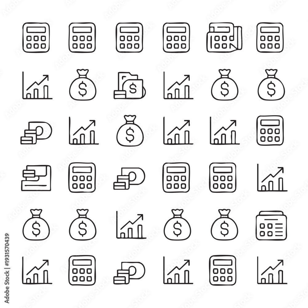 Fototapeta premium Business Icon Collection black and white Vector Line Art