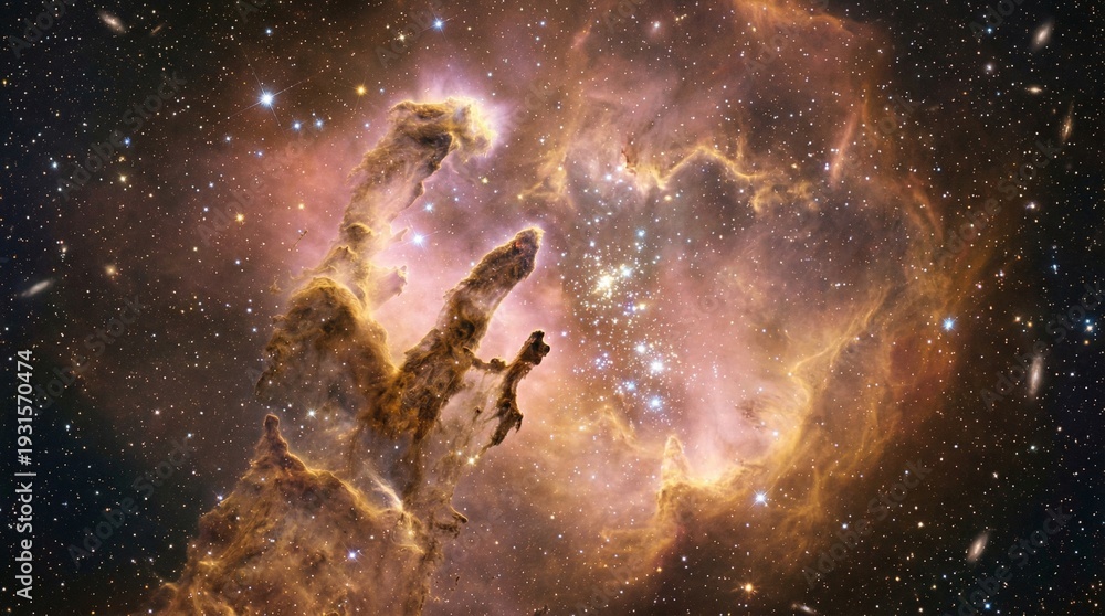 Fototapeta premium Celestial Pillars of Creation: Cosmic Cloud of Gas and Dust with Stunning Visuals