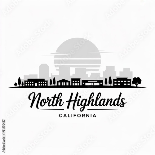 North Highlands California Skyline Silhouette — A Growing Sacramento Suburban Community Vector Illustration
‎