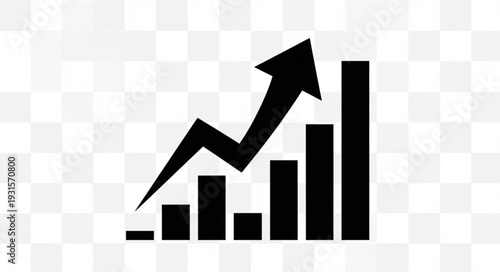 Black bar graph with upward trending arrow icon.